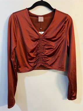 Calia Women's Rust Long-Sleeve Ruched V-Neck Top